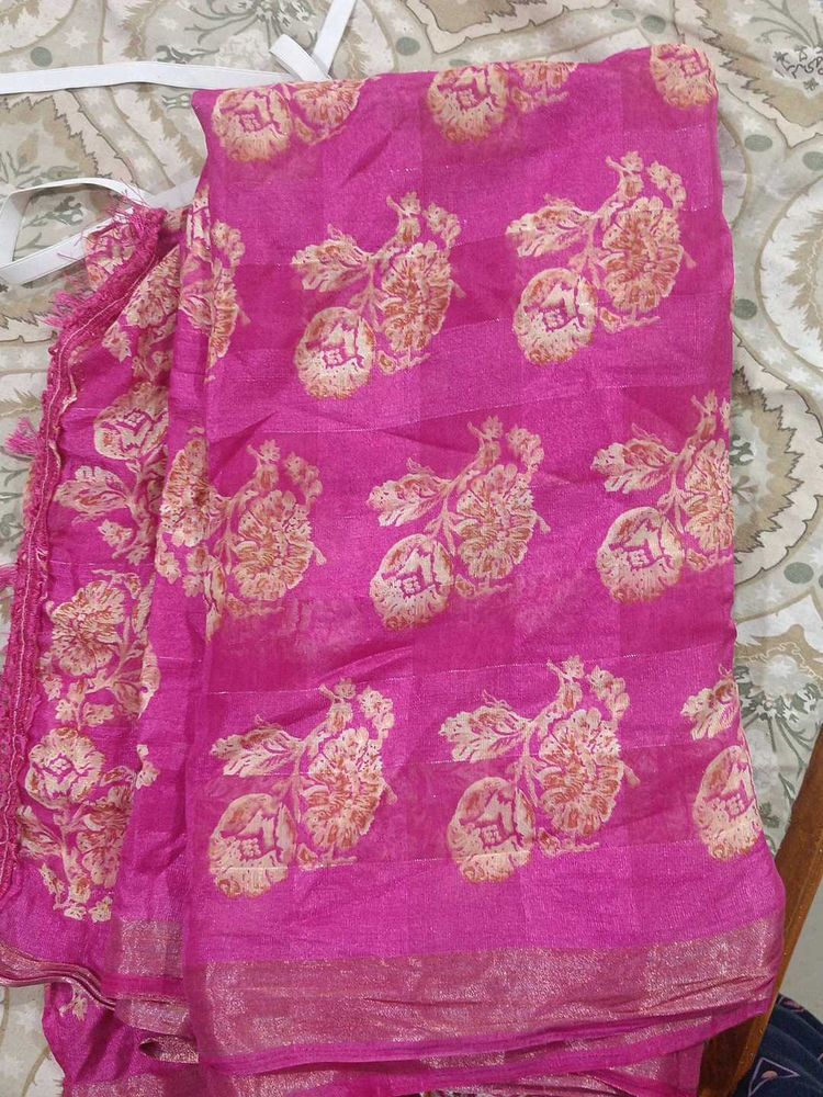 Pink Floral Print Saree