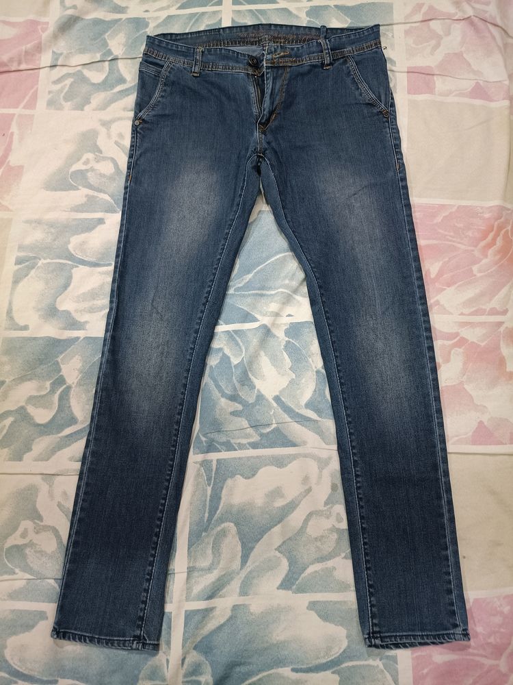 Men&#39;s Dark Blue Low-Rise Slim Fit Jeans