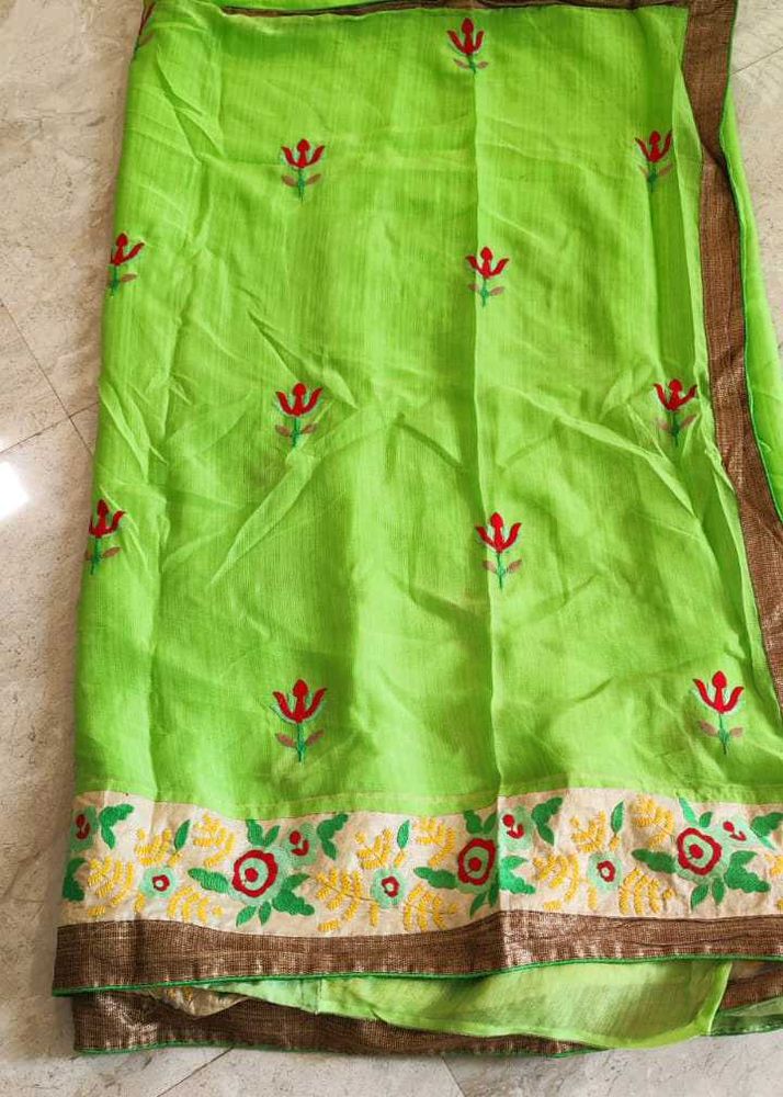 Lime Green Embroidered Saree