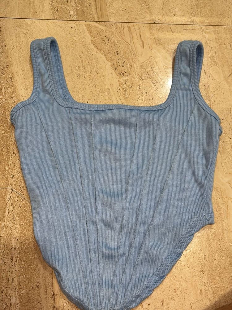 Blue Ribbed Corset Top