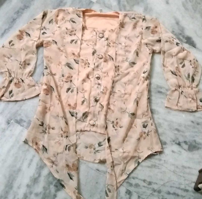 Floral Print Top with Ruffle Sleeves