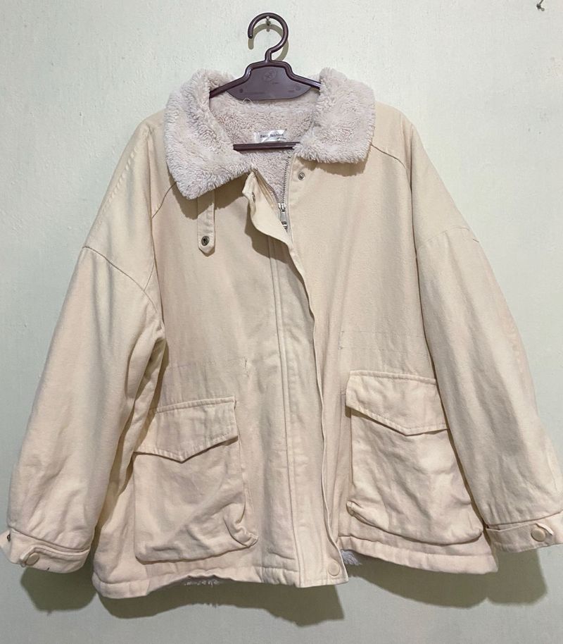Cream Fleece Collar Jacket