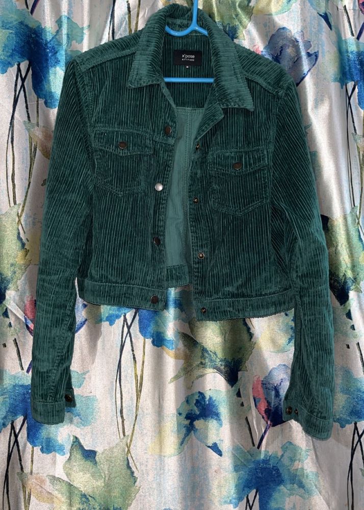 Green Corduroy Cropped Jacket