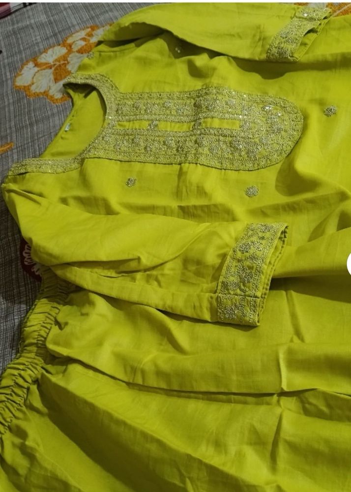 Lime Green Embroidered Kurta Set