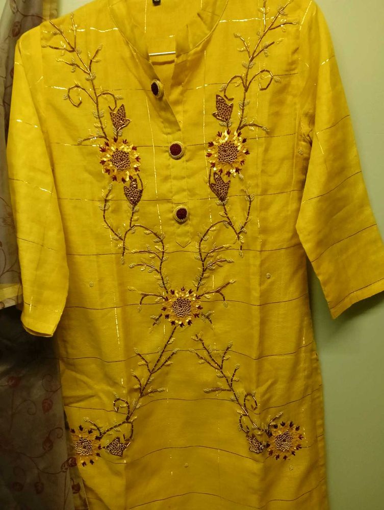 Elegant Yellow Embroidered Kurta Set
