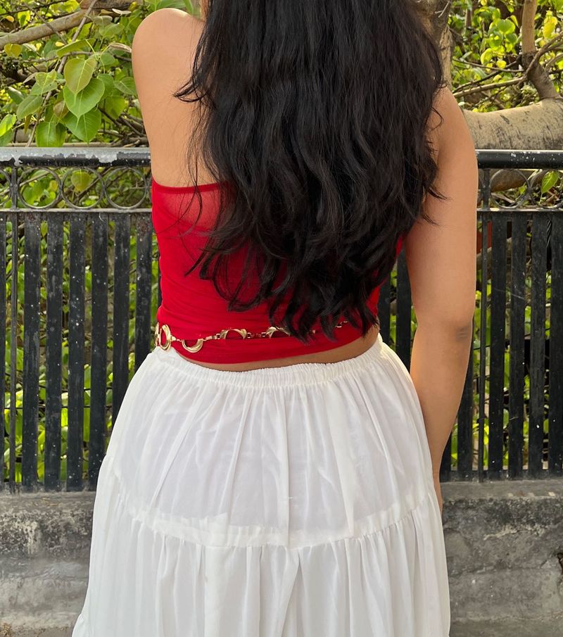 Red Crop Top And White Skirt Combo