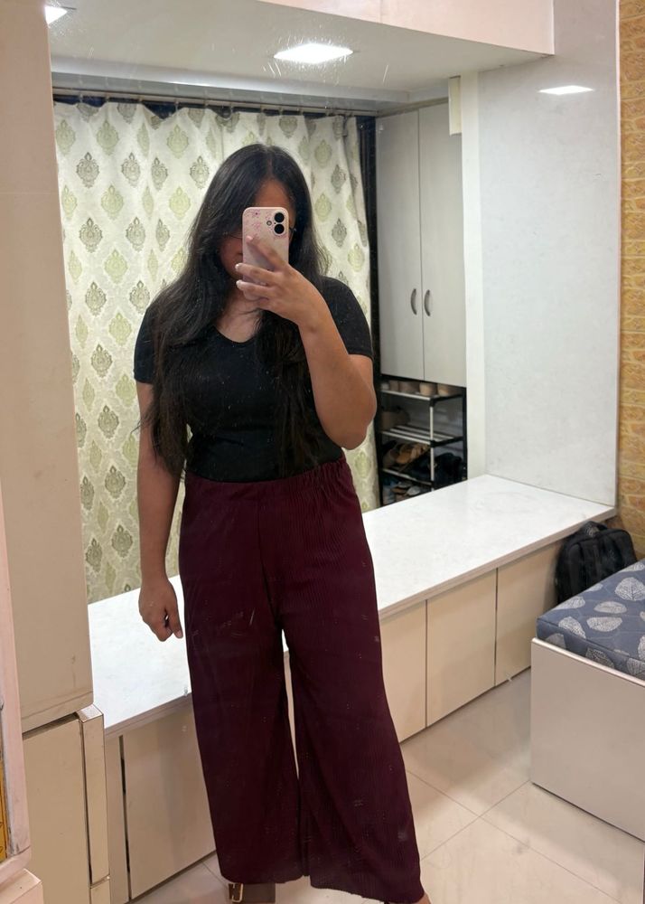 Maroon Textured Palazzo/Pyjama