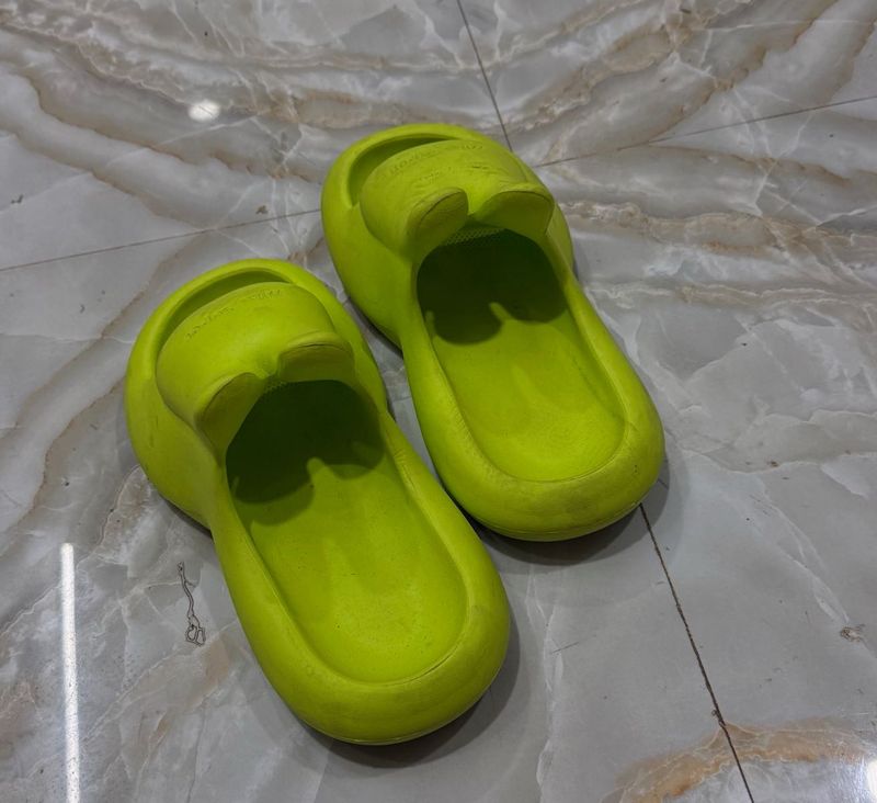 Neon Green Comfort Slides