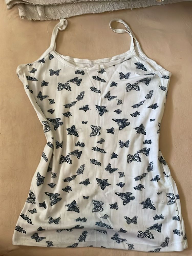 White And Blue Aesthetic Butterfly Spaghetti Top