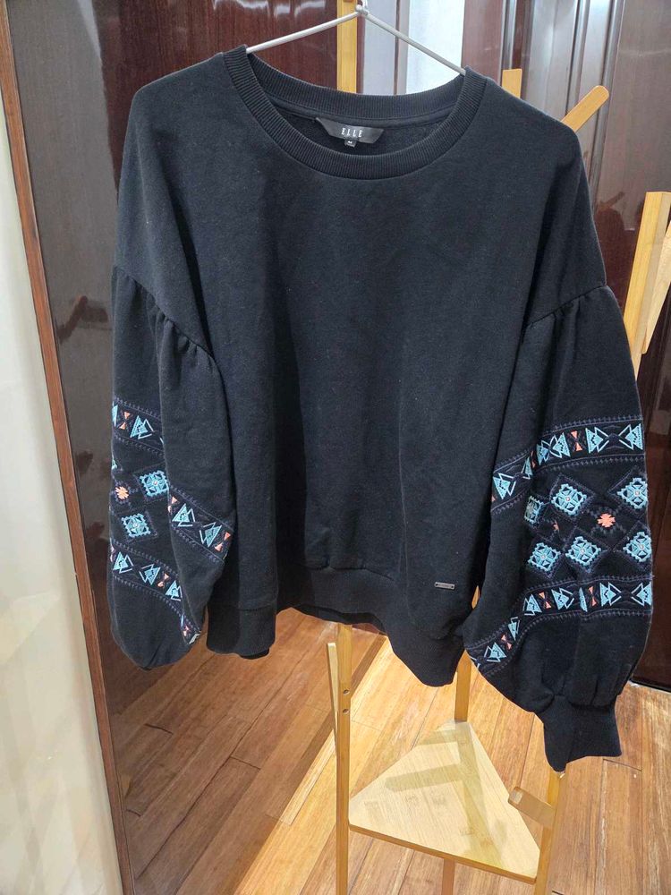 Embroidered Sleeve Sweatshirt