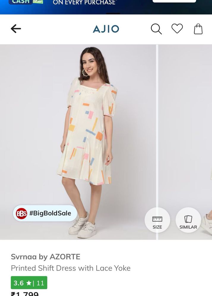 Abstract Print White Pocket Dress