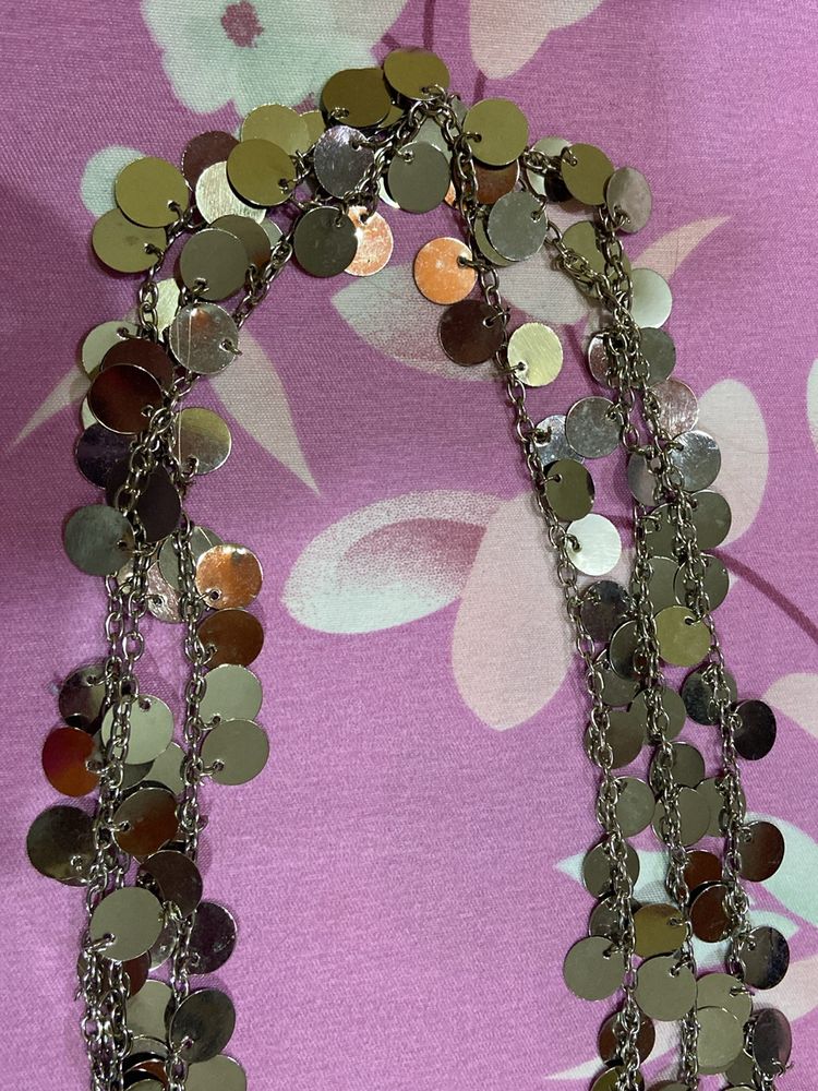 Silver Chain Belt/necklace &amp; Necklac 3 In 1 Combo