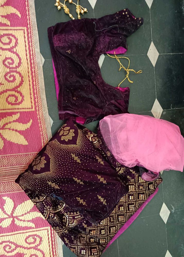 Purple Velvet Stone Work Lehnga