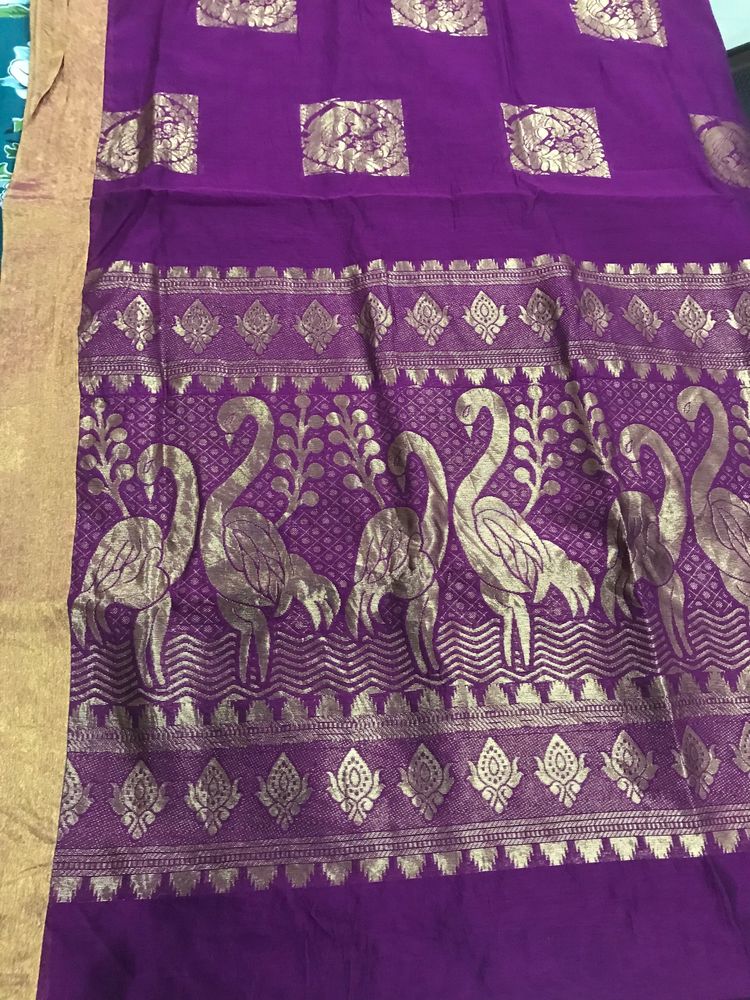 Purple Chanderi Silk Saree With Copper Border