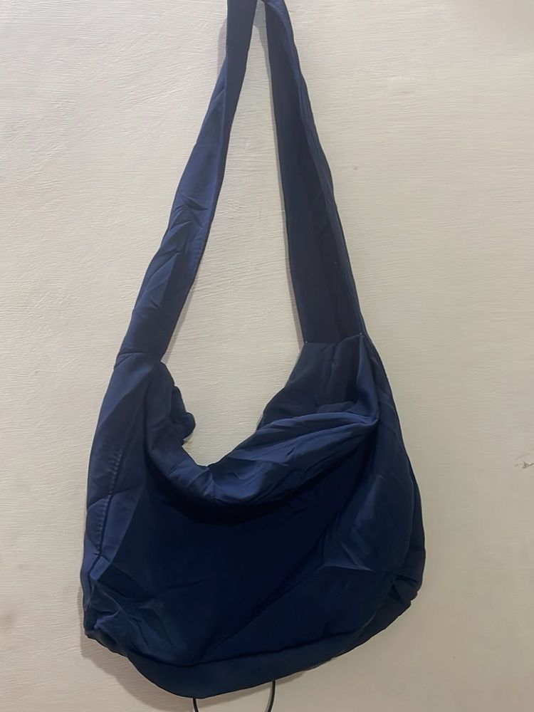 Navy Nylon Drawstring Shoulder Bag