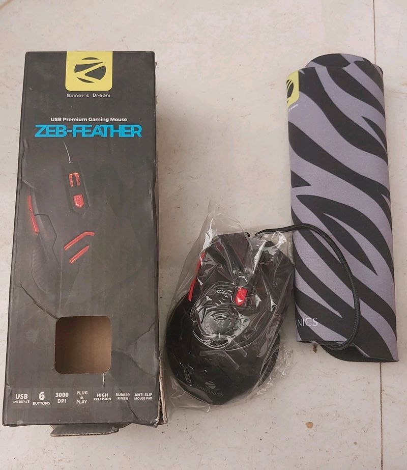 New Zebronics Zeb Feather Wire Gaming Mouse &amp; Pad