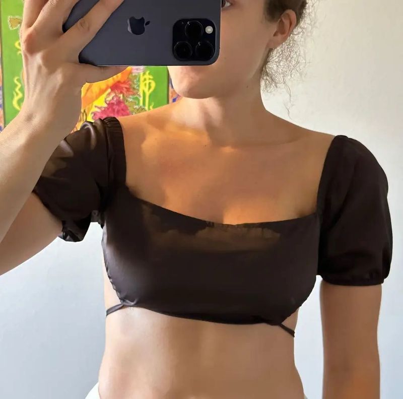Brown Cropped Tie Top