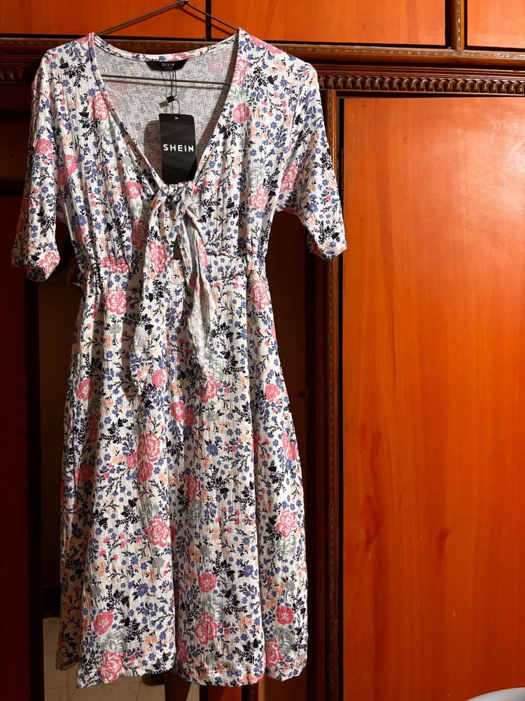 Shein Floral Tie-Front Dress - New With Tag