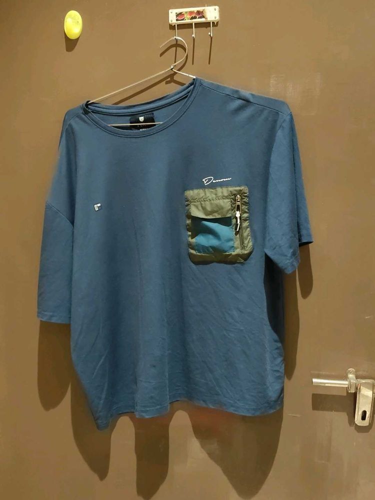 Blue Graphic Pocket oversized T-Shirt