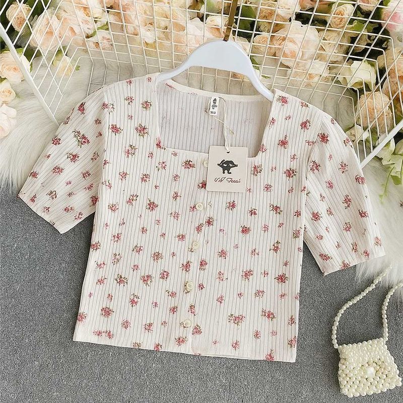 Floral Print White Slim Fit Top For Women 💗