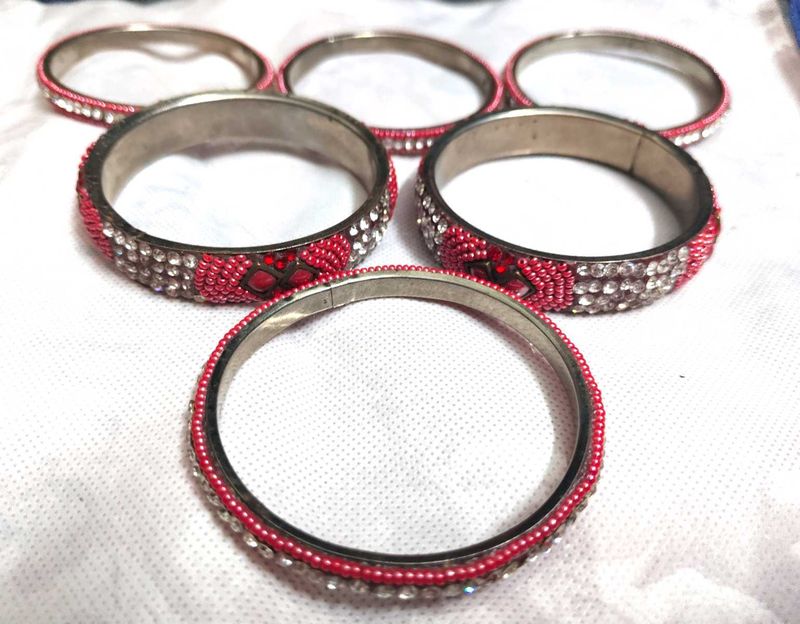 Red Beaded &amp; Rhinestone Bangle Set