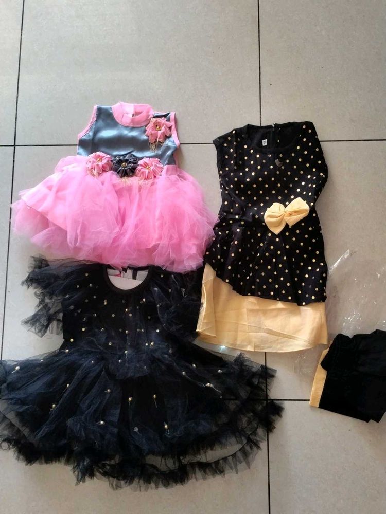 New 3 combo Girls kids Clothing Dress  polka bl