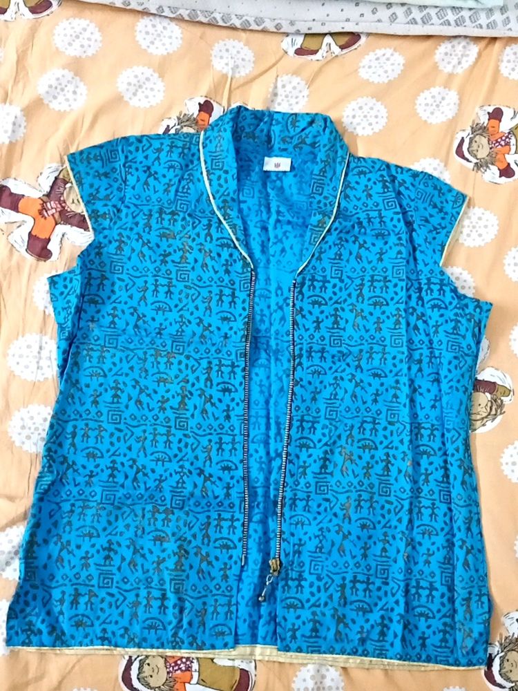 Blue Ethnic Jacket with Zip