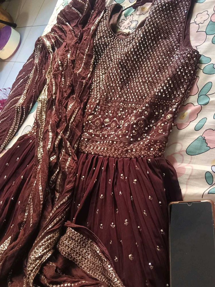 wine colour georgette gown