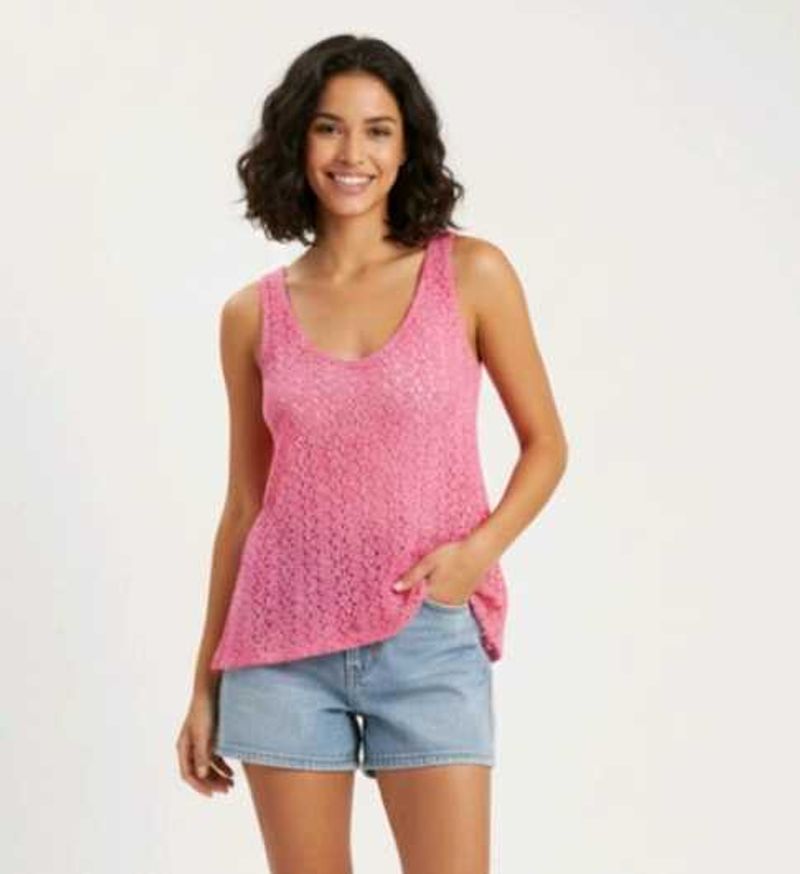 women new Pink Knit Tank Net Top