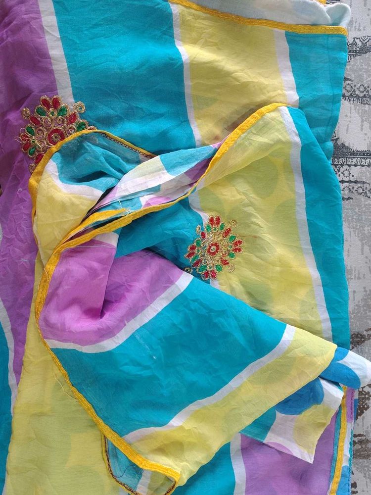 Striped Embroidered Saree