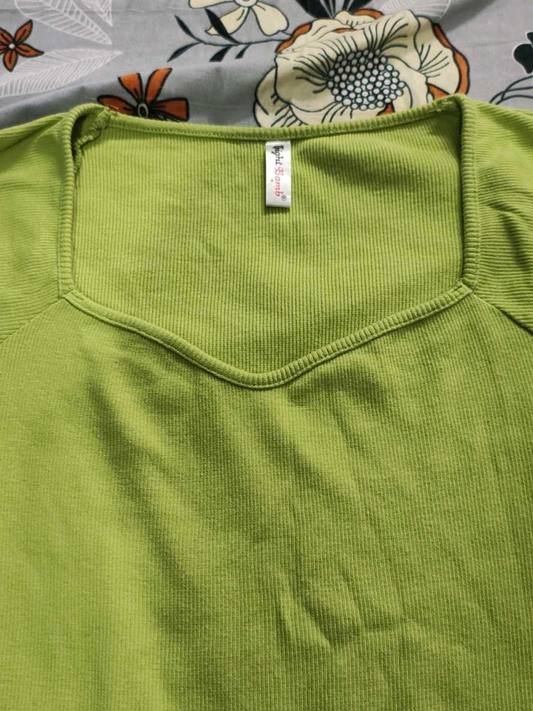 Green Ribbed Knit Top