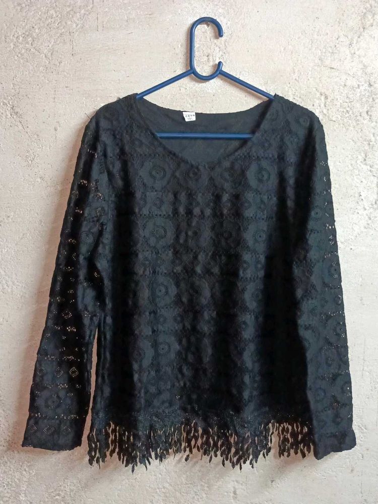 Trendy Women's Lace Top Layered Blouson Black 🖤