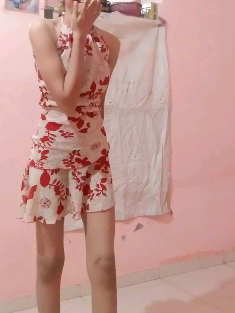 Floral Printed Red Dress