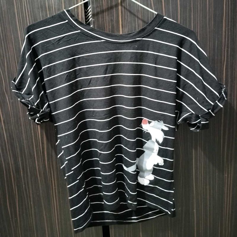 Sylvester Print Casual Black Top