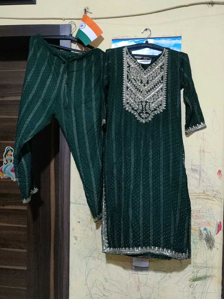 Green Embroidered Kurta Set