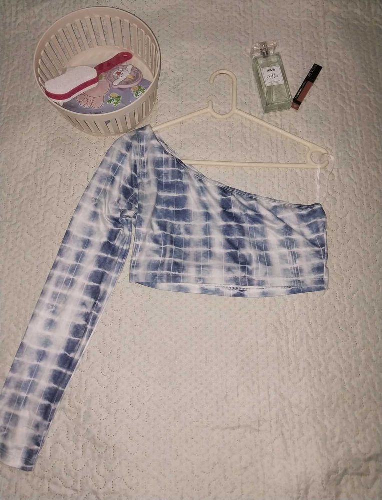 Blue Tie-Dye One-Shoulder Top