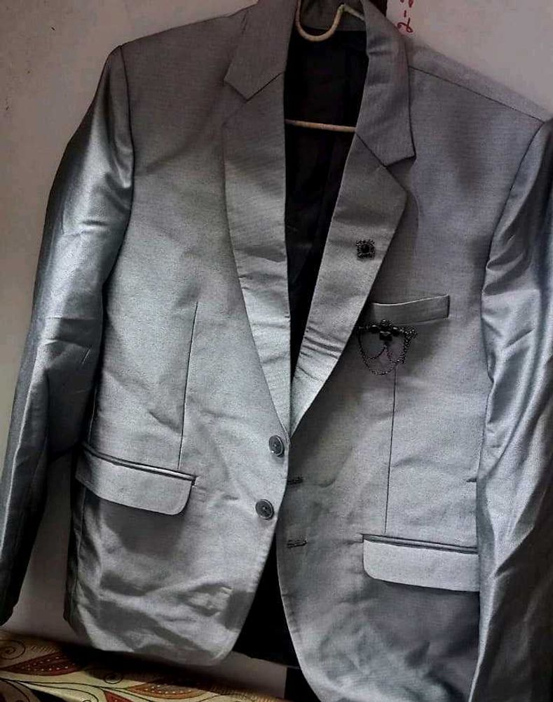 Gray Blazer with Lapel Pin