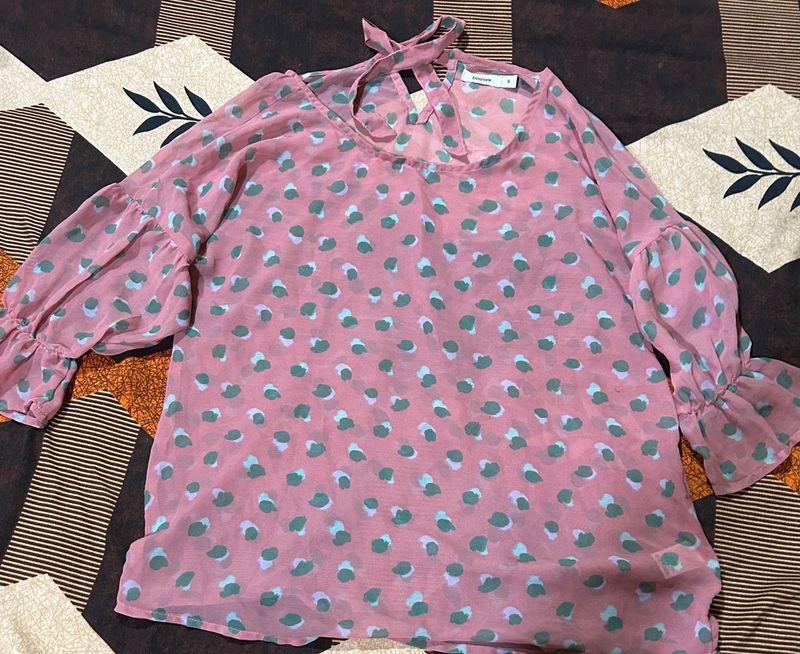 Pink Polka Dot Top with Tie Back