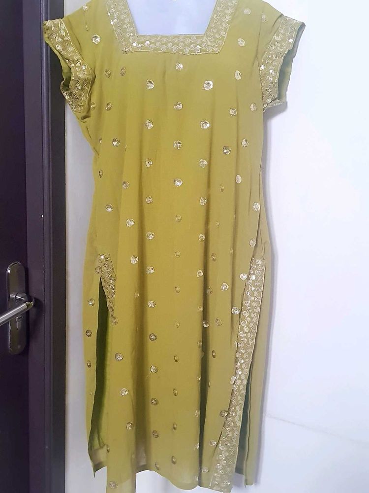 Olive Green Embellished Kurti
