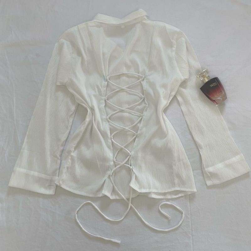 Fitted white Y2K shirt with corset lace Up Design