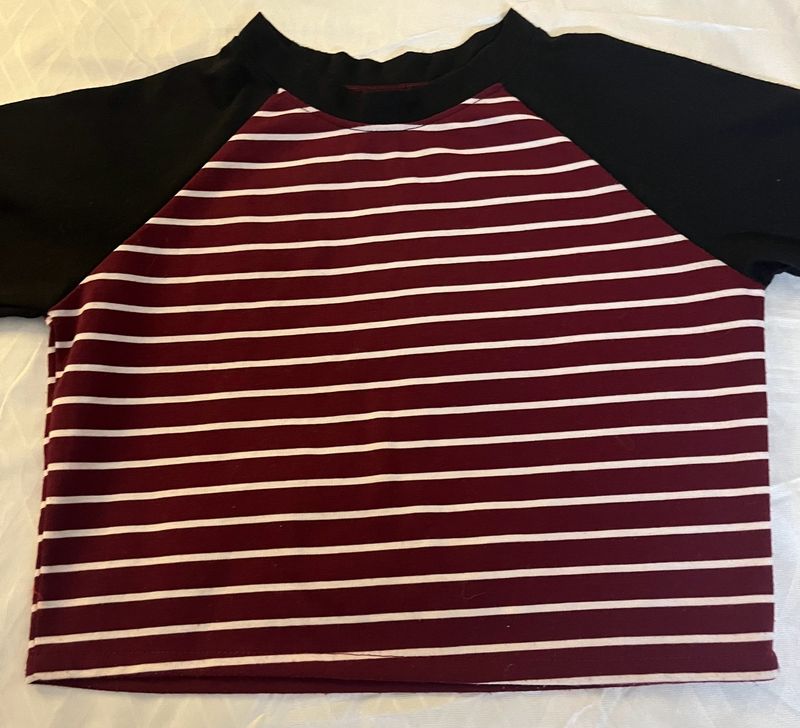 Striped Red Full Sleeve Crop Top