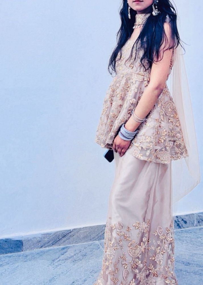 Nude Golden Embroidered Weading Dress