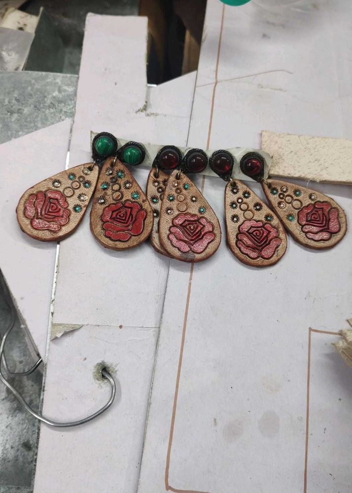 Leather Rose Drop Earrings