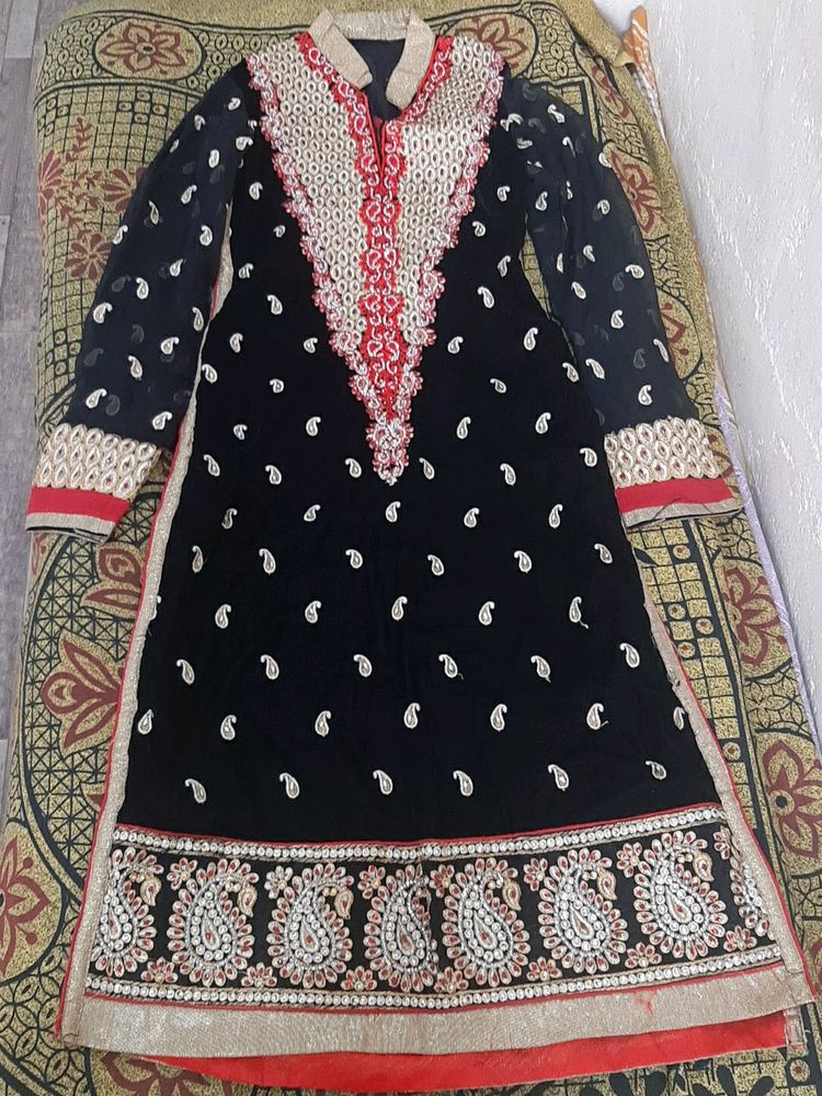 Black Long Shirt With Lehenga And Dupatta