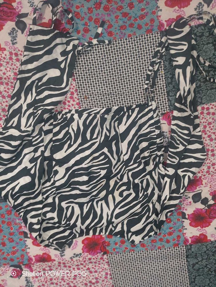Zebra Print Tie Shoulder Top