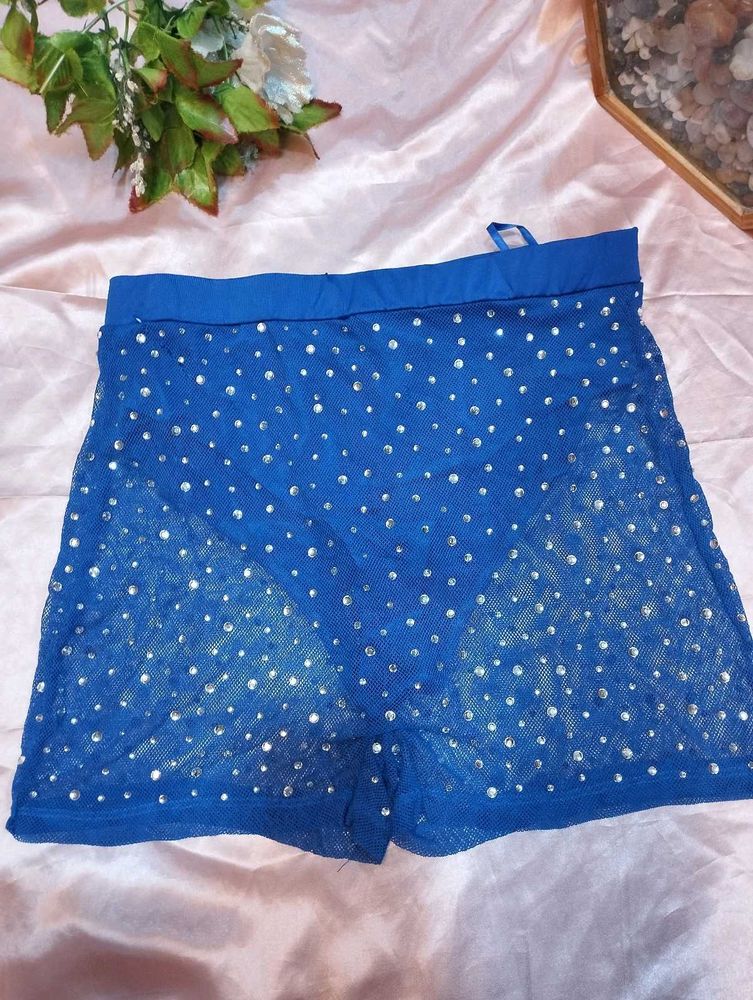 Blue Sequin Shorts
