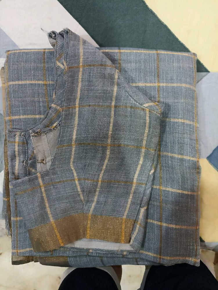 Grey Cotton Saree With Blouse