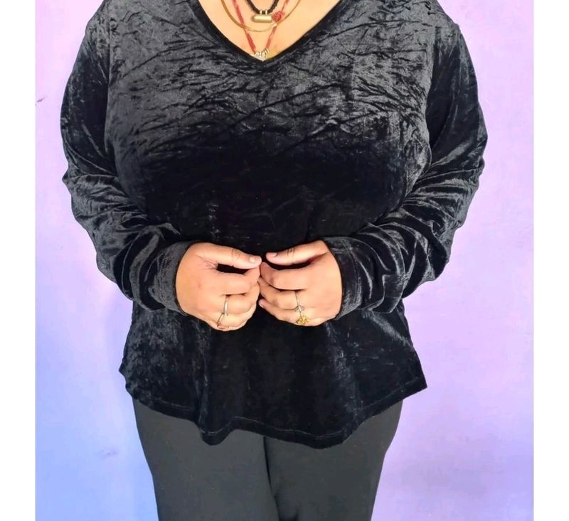 Plus Size Black Velvet Top