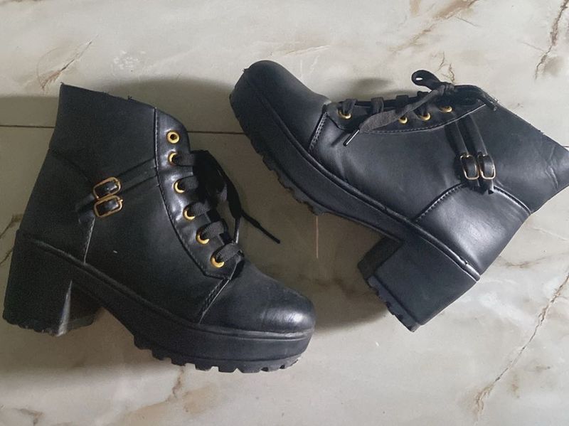 Black Chunky Heel Ankle Boots