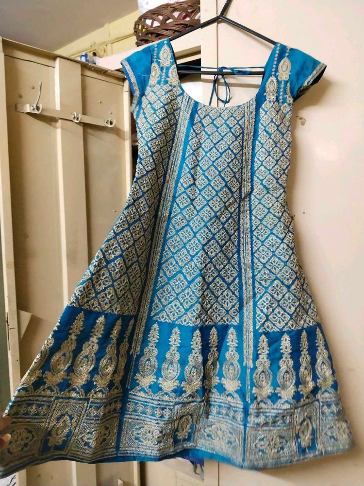 Blue &amp; Gold Embroidered Dress